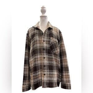 Plaid Overshirt Shirt Jacket Neutral Textured Workwear Shacket L